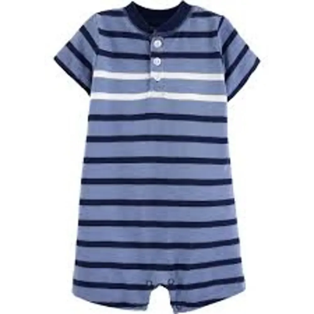 Carter's Blue Striped Short Sleeve One-Piece Slub Henley Baby Boys 6 Months